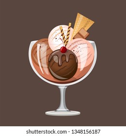 Vector design of ice cream. Hand drawn cartoon illustration for the menu of cafes, shops or children's games