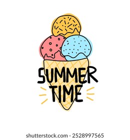 vector design of ice cream and summer time text suitable for summer theme decorations, stickers, backgrounds