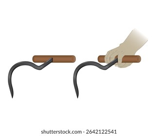 Vector design of an ice hook tool or usually called an ice hook which is shaped like a fish hook with a handle made of wood which is usually used to pick up blocks of ice