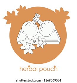 Vector design of icon herbal pouch. Hand drawn linear logotype for the spa, massage or organic shops