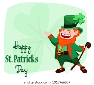Vector design icon on Saint Patrick's Day character leprechaun with green hat, red beard. Vector illustration for print. Greeting card illustration