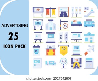 vector design icon set of a  advertising flat color filled icon