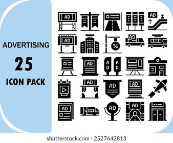 vector design icon set of a  advertising flat color filled icon