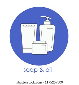 Vector design of icon soap and oil. Hand drawn linear logotype for the spa, massage or organic shops