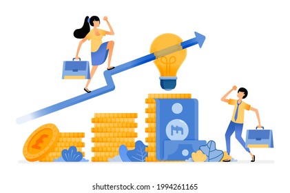 Vector Design of Idea In choose best financial investment. increase investment in money market. tiered pile of coins. illustration Can be for websites, posters, banners, mobile apps, web, social media