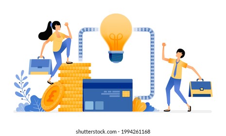 Vector Design Of Ideas For Managing Finances. Financial Sector System For Debt, Loans, Credit Cards, Banking Access. Illustration Can Be For Websites, Posters, Banners, Mobile Apps, Web, Social Media