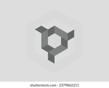 vector design illustration of a 3d hexagon isometric box with the letter L from negative space in gray