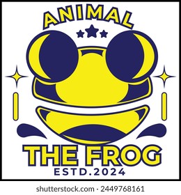 vector design illustration of animal the frog with a frog head in yellow and blue colors in a simple style. Suitable for logos, icons, posters, advertisements, banners, companies, t-shirt designs, sti