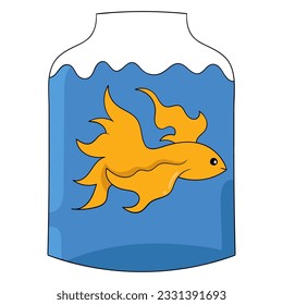  vector design illustration art, Betta fish are in a glass aquarium jar