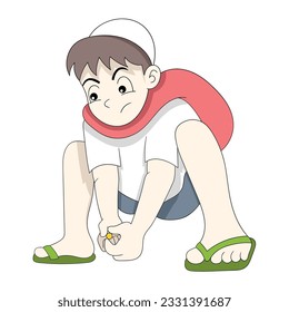  vector design illustration art, Muslim boy is on the marbles playground