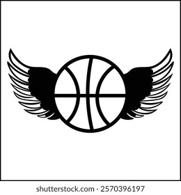 vector design illustration of a basketball silhouette with wings and black and white colors. suitable for logos, icons, posters, advertisements, banners, companies, t-shirt designs, stickers, websites