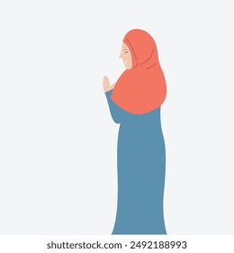 Vector design illustration of a beautiful woman dressed as a Muslim teacher with a hand gesture as if explaining something