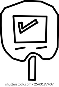Vektorgrafik des Blutzuckermessgeräts mit guten Ergebnissen, Glucometer mit Häkchen. normales medizinisches Werkzeug auf Zuckerebene im Doodle-Stil