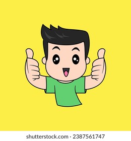 Ilustración de diseño vectorial de un niño que da pulgares hacia arriba
