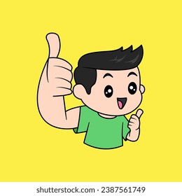 Ilustración de diseño vectorial de un niño que da pulgares hacia arriba