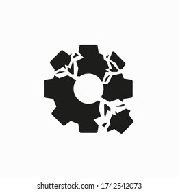 Vector Design Illustration Of A Broken Gear Wheel. Broken Gear Wheel Icon Symbol Illustration.