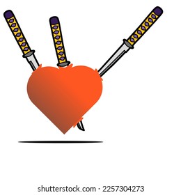 a vector design illustration of a broken heart with a sword stuck in the heart