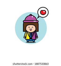 Vector design illustration of brown haired woman in love