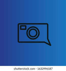 Vector design illustration of camera and message bubble line art icon in blue background.Good for chat and message aplication 