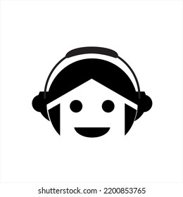 Ilustración de diseño de vectores de una cabeza de caricatura con una sonrisa y auriculares. concepto de casa