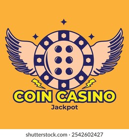 vector design illustration of a casino coin logo and wings in full color and simple style. suitable for logos, icons, posters, advertisements, banners, companies, t-shirt designs, stickers, websites