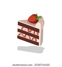 ilustração de design vetorial de bolo de morango de chocolate com cobertura de morango