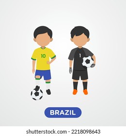 Vector Design illustration of collection of Brazil football player with children illustration (goal keeper and player).