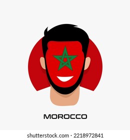 Vector Design illustration of collection of football fans smile faces with morocco flag on cap