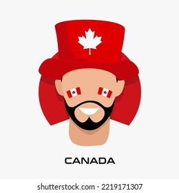 Vector Design illustration of collection of football fans smile faces with Canada flag on cap