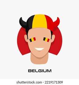 Vector Design illustration of collection of football fans smile faces with Belgium flag on cap
