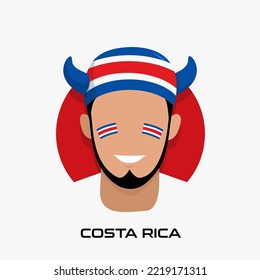 Vector Design illustration of collection of football fans smile faces with Costa Rica flag on cap