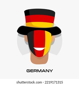 Vector Design illustration of collection of football fans smile faces with Germanyflag on cap