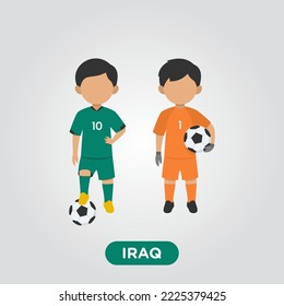 Vector Design ilustración de jugador de fútbol de colección de Iraq con ilustración infantil (portero y jugador).