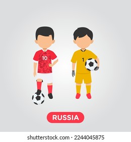 Vector Design illustration of collection football player of Russia with children illustration (goal keeper and player).