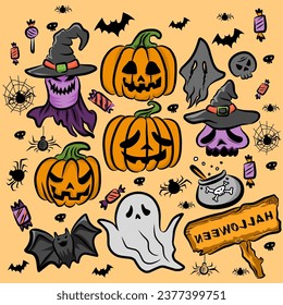 vector design illustration collection of halloween templates suitable for halloween celebration elements, stickers, gifts, symbols 