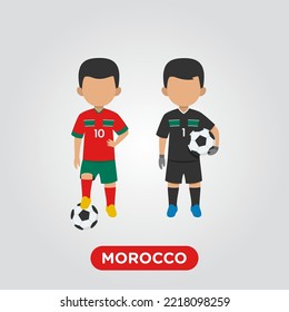 Vector Design illustration of collection of Morocco football player with children illustration (goal keeper and player).