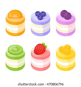 Vector design illustration colorful fruit cake, desserts, sweets.