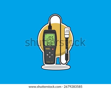 Vector design illustration colorfull sticker style of Smart Sensor pH meter with electrode probe, scientific instrument for pH measurement
