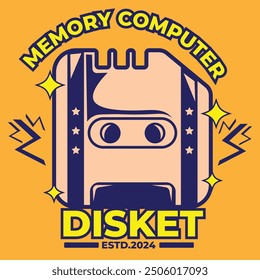 vector design illustration of a computer memory with a diskette in peach and blue colors with a simple style and an orange background. suitable for logos, icons, posters, advertisements, banners, web.