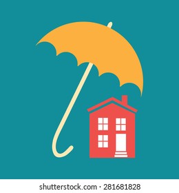 Vector design vector illustration concept. Umbrella closes house. 