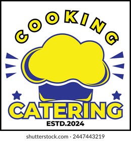 vector design illustration of cooking catering with a simple chef's hat in yellow and blue and flat style. suitable for logos, icons, posters, advertisements, banners, companies, t-shirt designs, stic