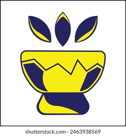 vector design illustration of a cracked bowl and leaves in yellow and blue colors in a simple style. suitable for logos, icons, posters, advertisements, banners, companies, t-shirt designs, stickers.