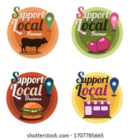 Vector design illustration for Crisis campaign marketing 4 logo of Support Local farmer product or business set