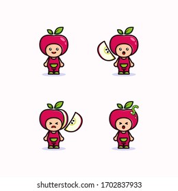 Vector design illustration of cute apple character.Character set.Design pack