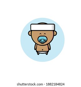Vector design illustration of a cute brown skin baby wearing a headband