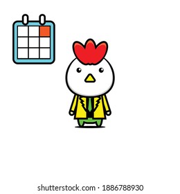Vector design illustration of a cute chicken holding a gift