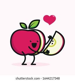 Vector design illustration of cute and funny kawaii apple character.Good for children product icon logo design concept