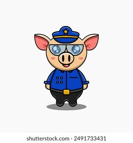 Ilustración de diseño de Vector de una mascota de cerdo lindo en un traje de policía