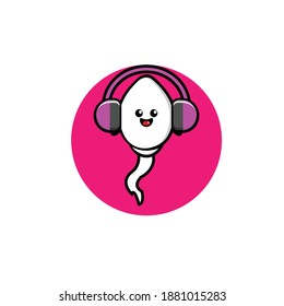 Diseño vectorial, ilustración de esperma lindo escuchando música