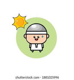 Vector design illustration of cute sweating arab man character